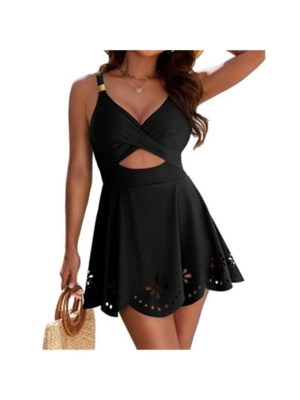 Womens One Piece Swimsuit Tummy Control Cutout Skirt Bathing Suit